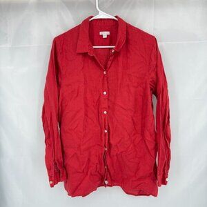 J Jill Women L Love Linen Shirt Button Front Red Long Sleeve Breathable Blouse